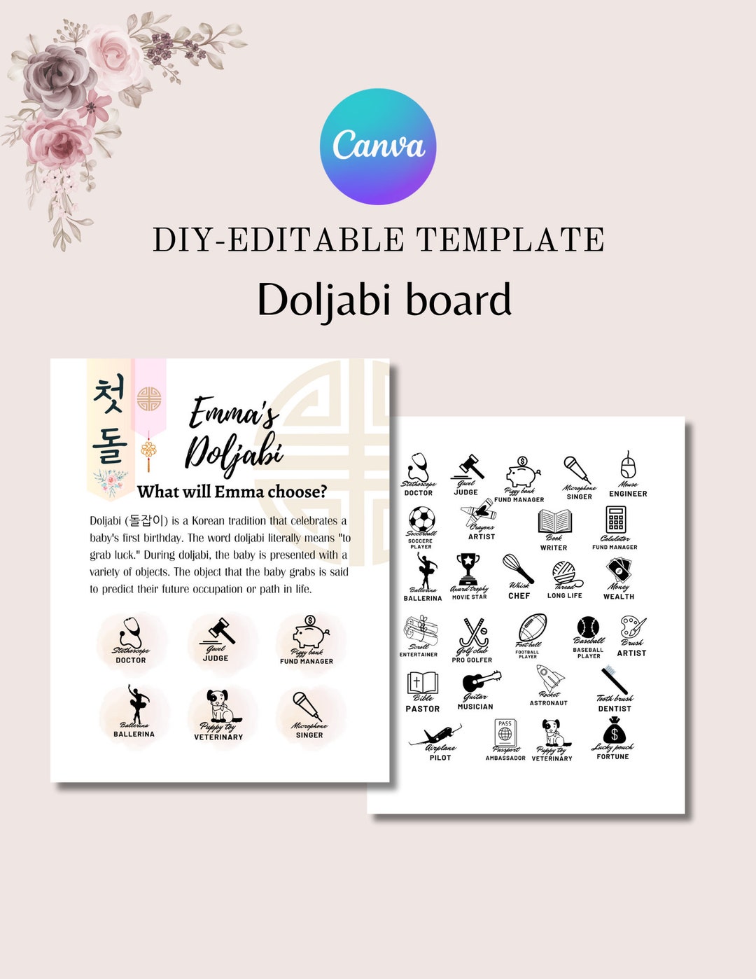 Korean Doljabi Board Diy Editable Sign Template for Dohl Party - Etsy