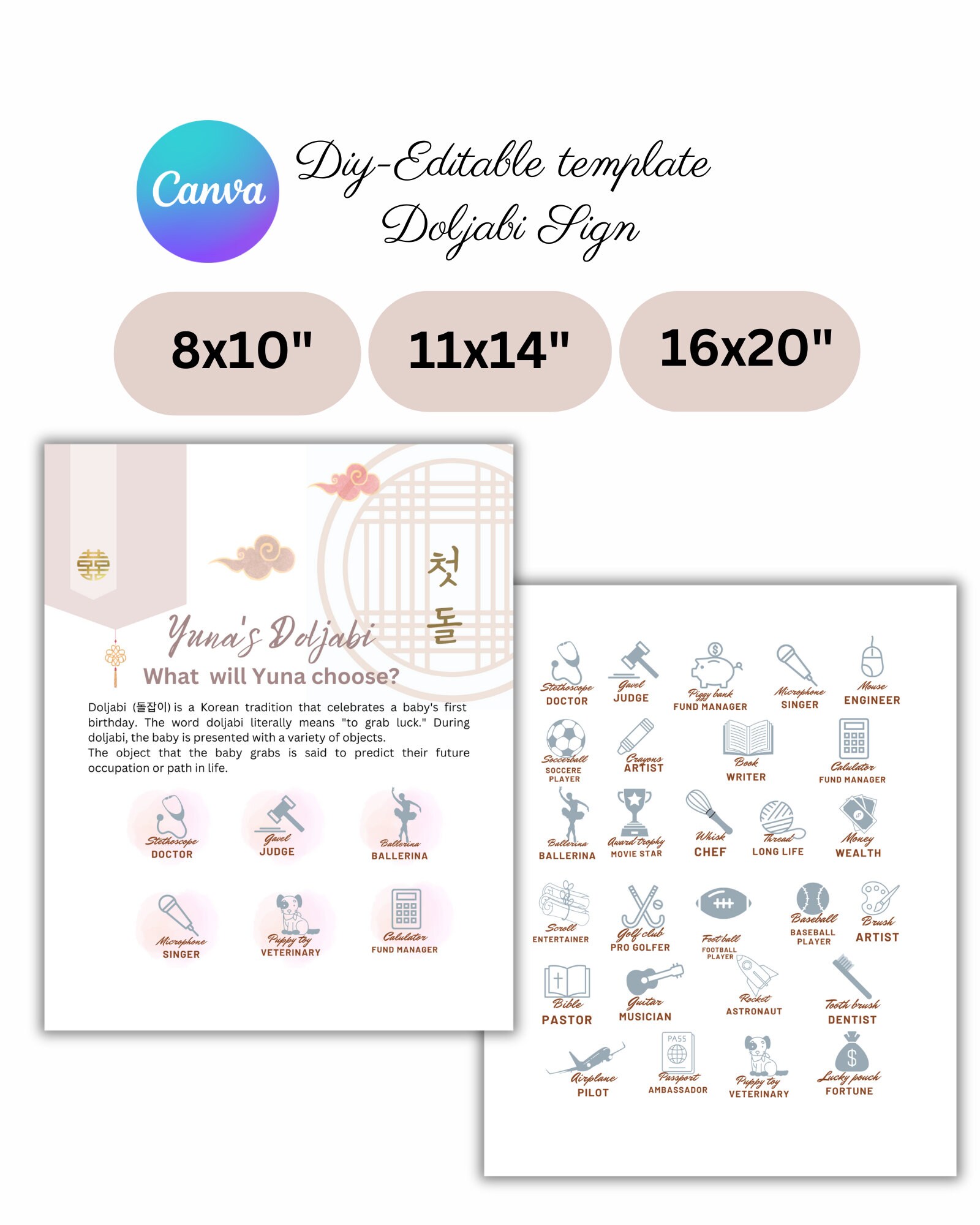 Korean Doljabi Board Diy Editable Custom Template for Dohl Party ...