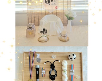 korean baek IL 100days party set for 1st birthday doljabi kit dohl cake topper dolparty celebration one year dohl banner yarn cake  돌상