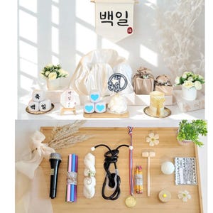 korean 100days baekil table party set for 1st birthday doljabi kit dohl cake topper dolparty celebration one year dohl banner