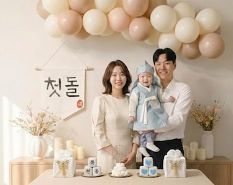 Handmade Korean Dohl Party Set: Blue Boy's First Birthday Decorkorean traditional dohl table for party decor set doljanchi dohl set dohl  돌상