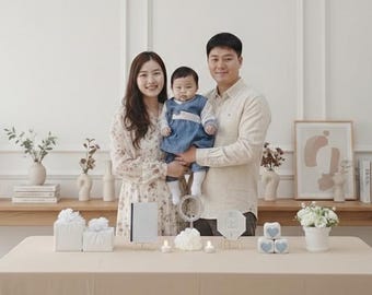 Korean Traditional Celebration 백일 Home Party  Package  Baekil Hundred Day Ceremony Complete Package Elements Yarn CakeGift Boxes Rice Cakes