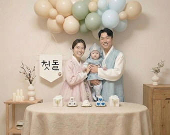 Handmade Korean Dohl Party Decor Set, First Birthday korean baby doljabi doljanchi decoration traditional korean party dohl table 첫돌 돌잔치 돌상