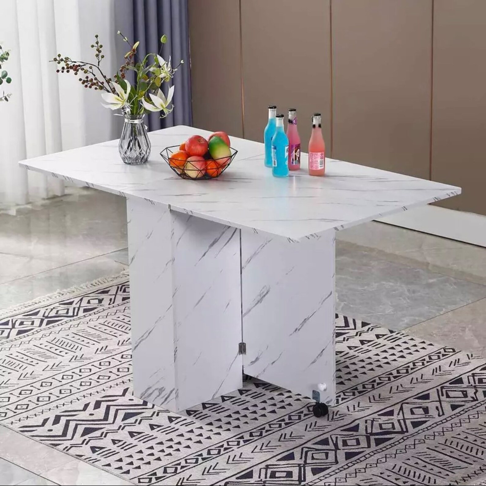 3 in 1 Rolling Dining Table Set Folding Wooden Dining Table Etsy