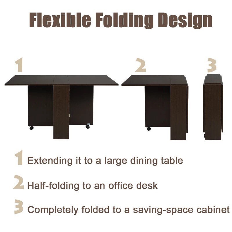 3 in 1 Rolling Dining Table Set Folding Wooden Dining Table Etsy