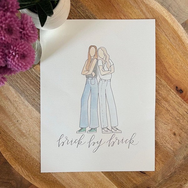 Custom Handpainted Watercolor Best Friends Portrait | Friend Gift, Best Friend Birthday Gift, Graduation Gift