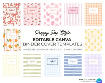 Preppy Binder Covers: Editable Canva Templates (Digital Download)