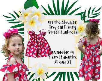 Tropical Disney Stitch Sundress, Off the Shoulder Dress