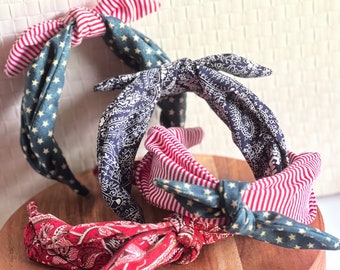 4th of July Knotted Bow Headband, Patriotic Fabric Headband