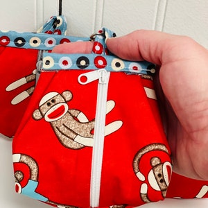 Mini Sock Monkey Clip-On Pouch, Small Coin Pouch, Mini Coin Purse, Mini Coin Pouch