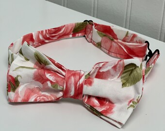 Floral Bow Tie: Handmade Cotton Adult Size, Valentine's Day