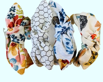 Chicken Print Knotted Bow Headband - Bohemian Fabric Headband