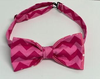 Pink Chevron Bow Tie: Handmade Adjustable Adult Cotton Bowtie