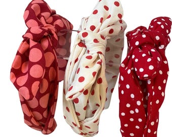Red Polka Dot Knotted Bow Headband: Bohemian Fabric Hair Accessory