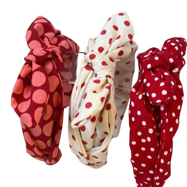 Red Polka Dot Knotted Bow Headband: Bohemian Fabric Hair Accessory