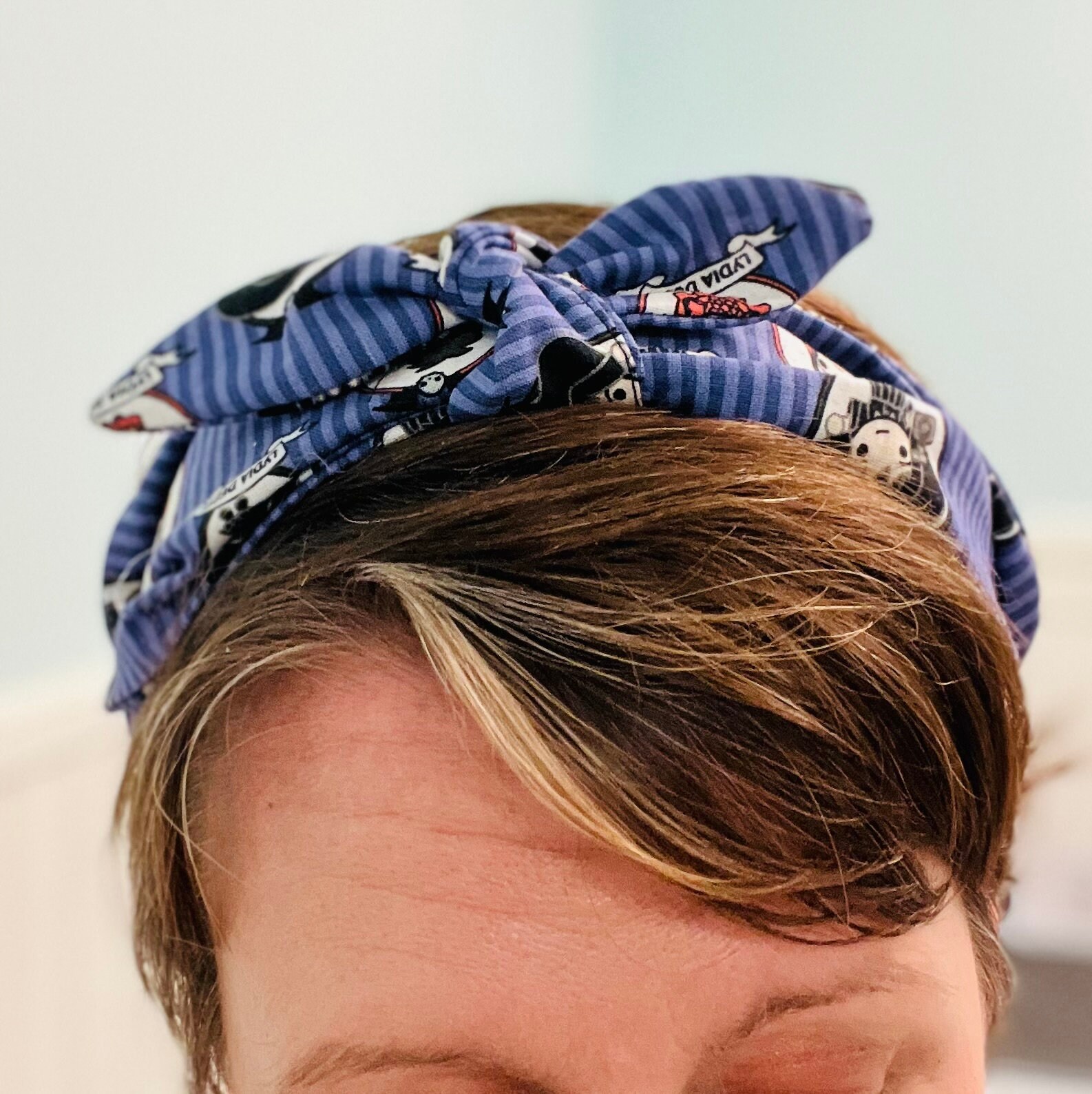Small Shop Beetlejuice Turban Style Headband Beetlejuice Knotted Headband: Handmade Fabric Bow, Lydia  main image 2