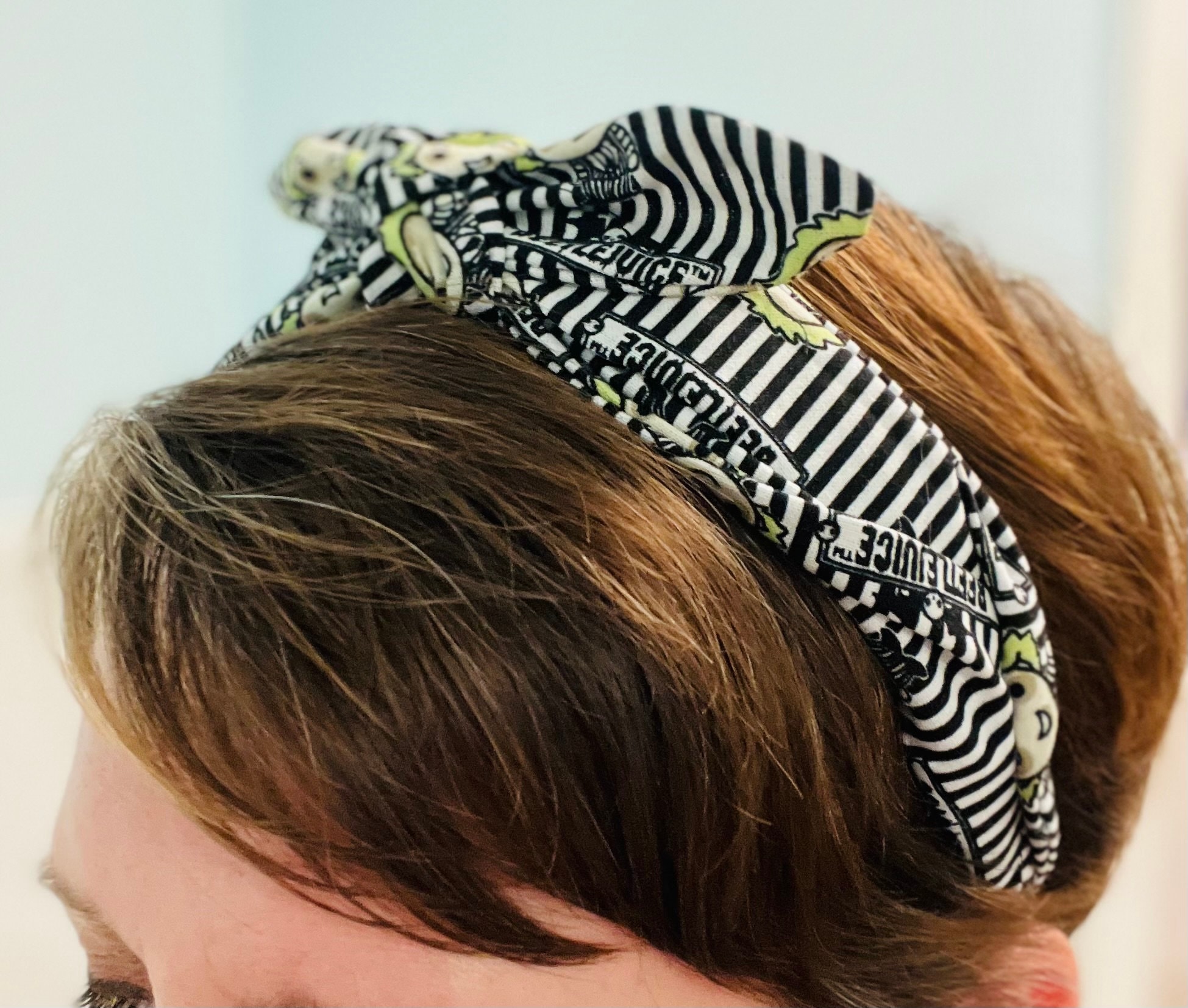 Beetlejuice Knotted Headband: Handmade Fabric Bow, Lydia 