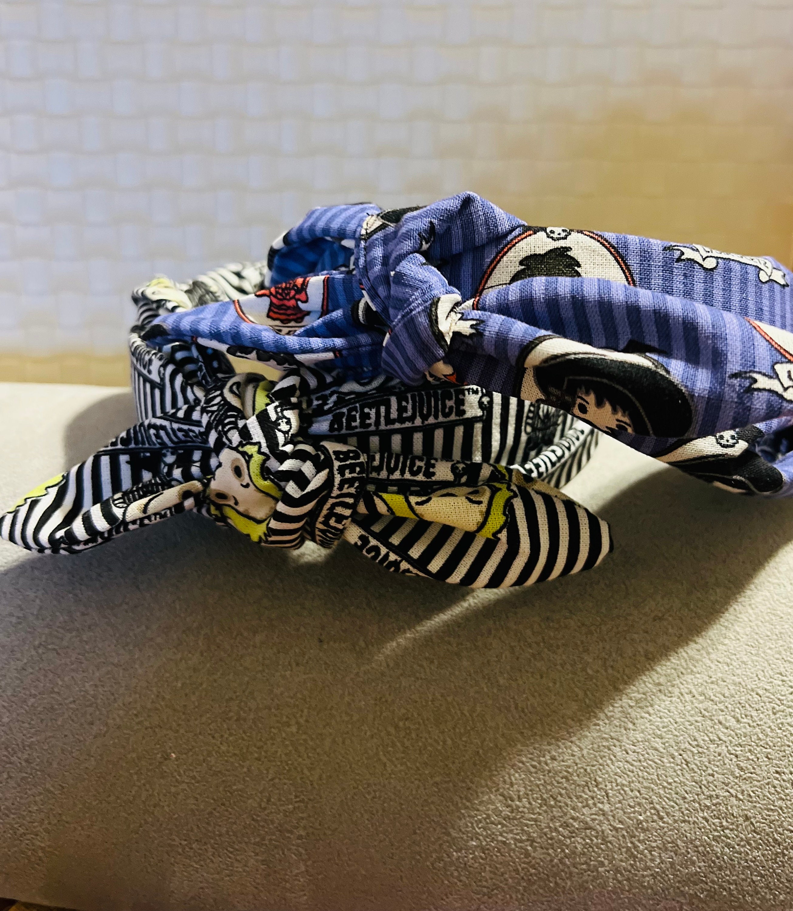 Small Shop Beetlejuice Turban Style Headband Beetlejuice Knotted Headband: Handmade Fabric Bow, Lydia  main image 4