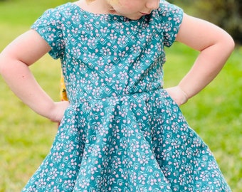 Handmade Floral Twirl Dress: Special Occasion Circle Skirt (Size 4T)