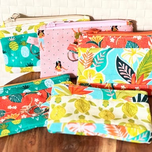 Tropical Fabric Zipper Wallet,  HawaiianKeychain Pouch, Small wallet Pouch, wallet Coin Purse, Mini Coin Pouch, Tropical Vibes Wallet