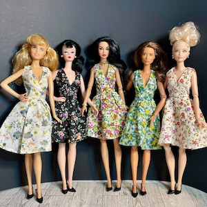 Fashion Doll Floral Dress Surplice Neck Fits Poppy, Model Muse, MTM, Silkstone image 1