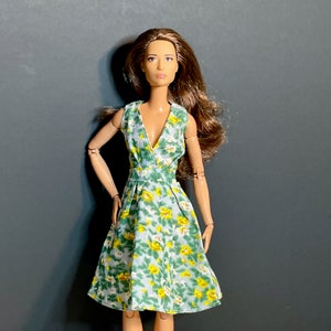 Fashion Doll Floral Dress Surplice Neck Fits Poppy, Model Muse, MTM, Silkstone Green
