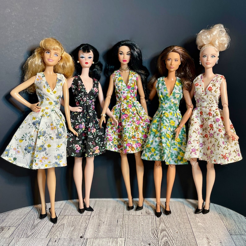 Fashion Doll Floral Dress Surplice Neck Fits Poppy, Model Muse, MTM, Silkstone image 1