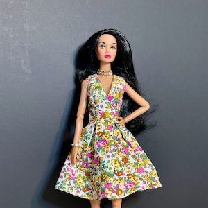 Fashion Doll Floral Dress Surplice Neck Fits Poppy, Model Muse, MTM, Silkstone Pink