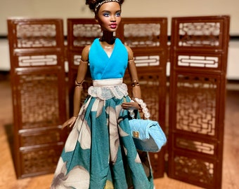 Floral Midi Skirt and Jersey Top for Dolls