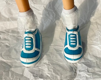 Doll Shoes - Blue Sneakers With White Laces - Curvy Barbie Shoes