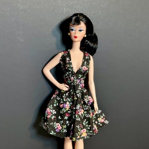 Fashion Doll Floral Dress Surplice Neck Fits Poppy, Model Muse, MTM, Silkstone Black