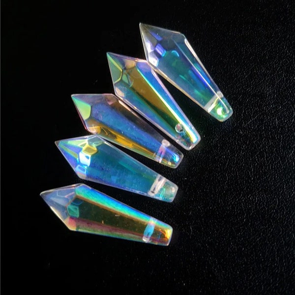 SET OF 7 38mm(0.37 ea.) AB Crystal faceted Icicle prism