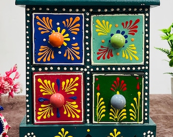 Hand-Painted Wooden Drawer Box | Indian Boho Jewelry Organizer