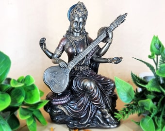 Copper Finish Saraswati Statue | Hindu Goddess Idol, Housewarming Gift