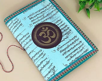 Om-Symbol-Notizbuch – Handgefertigtes indisches spirituelles Notizbuch mit blauem Einband – 7 × 5 × 1 Zoll
