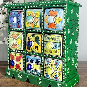 Handbemaltes 9-fach Schmuckkästchen | Boho Keramik Schublade Organizer