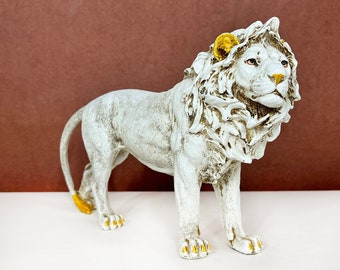 Ręcznie robiona figurka lwa, żywiczna rzeźba zwierzęcia, dekoracja do domu