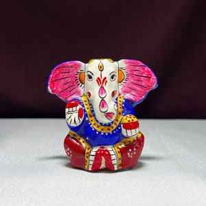 Malowana ręcznie statua Ganesha Ji – boski hinduski bożek na szczęście i dobrobyt | Indyjski wystrój domu i duchowy prezent