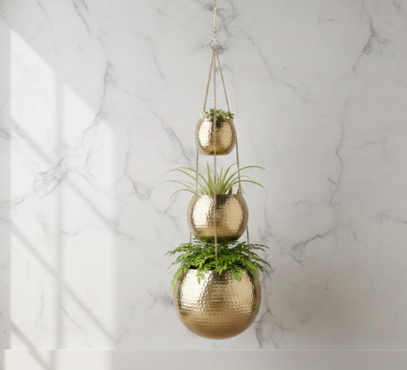 Handgemachter Gold Blumenampel | Modernes vertikales Dekor beinhaltet 2 KOSTENLOSE Geschenke