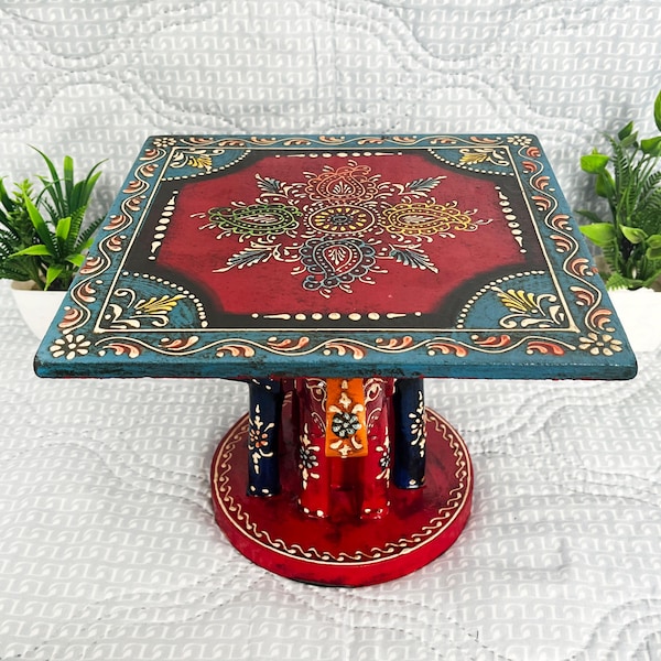 Hand Painted Wooden Elephant Stand, Indian Accent Table, Mini Decorative Stool, Rajasthani Art Home Decor, Traditional Gift
