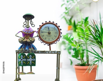 musical lady clock hanging statues for home decor art decor iron clock hanging showpiece multicolor handpainted hanging for art lover
