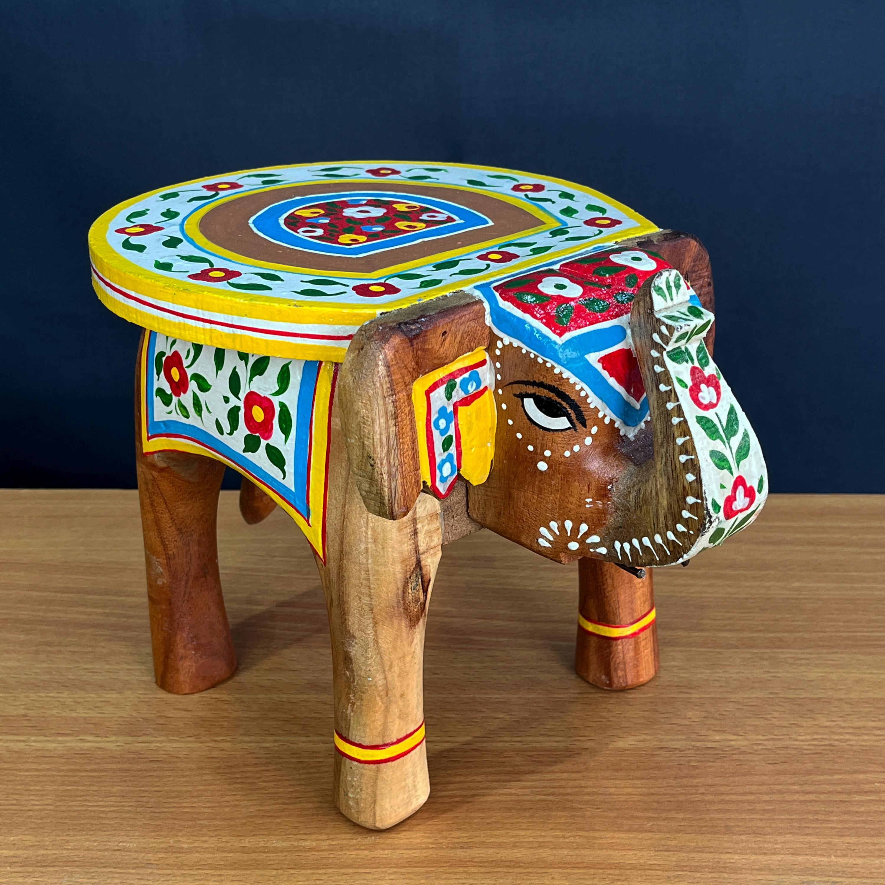 Whimsical Hand-Painted Wooden Elephant | Colorful Indian Decor | Handmade Elephant Figurine | Good Luck Gift | Handcrafted Wooden Animal