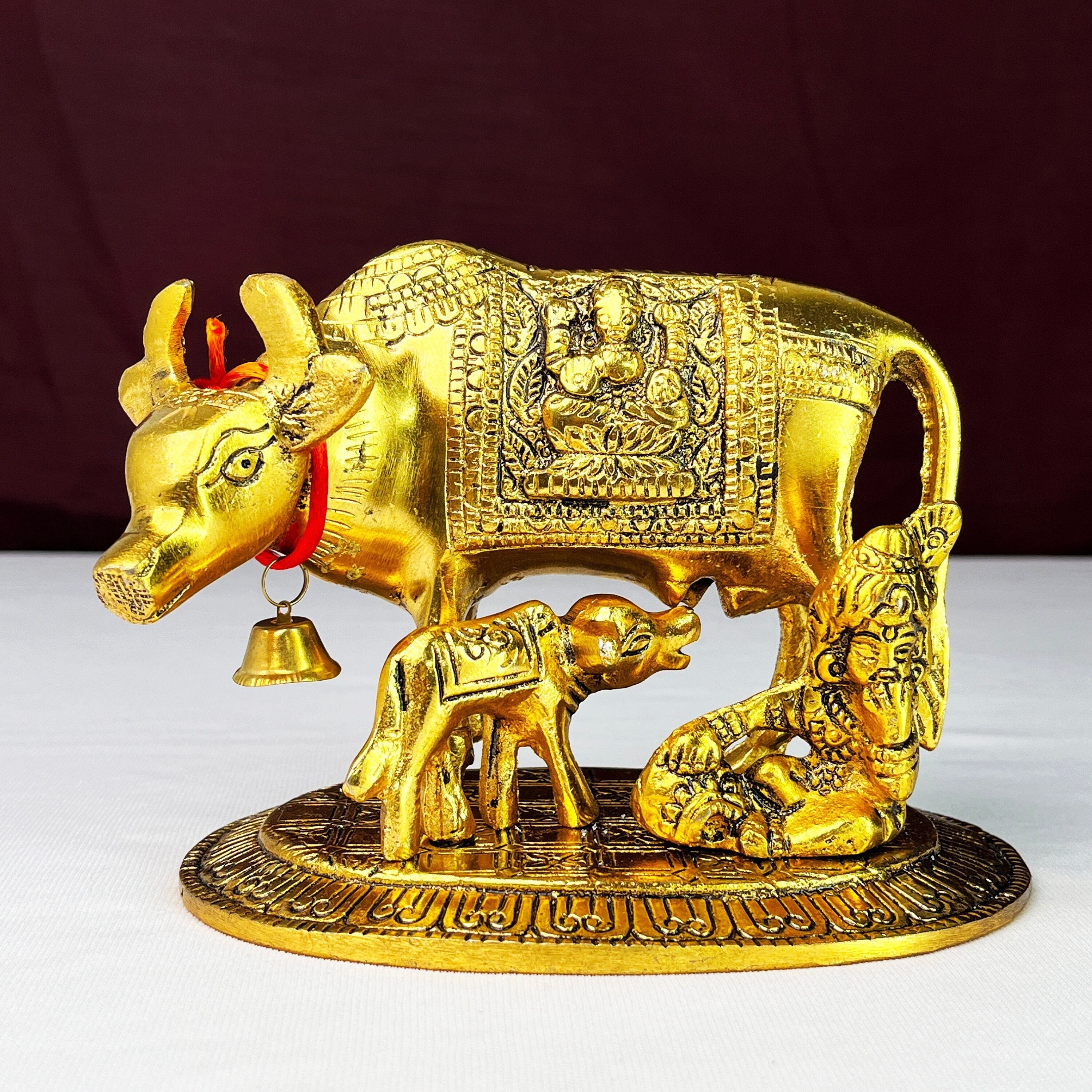 金色の牛と子牛の置物 黄金のカムデヌ牛と子牛の像 – 手描きのミーナカリ金属装飾 - Etsy 日本