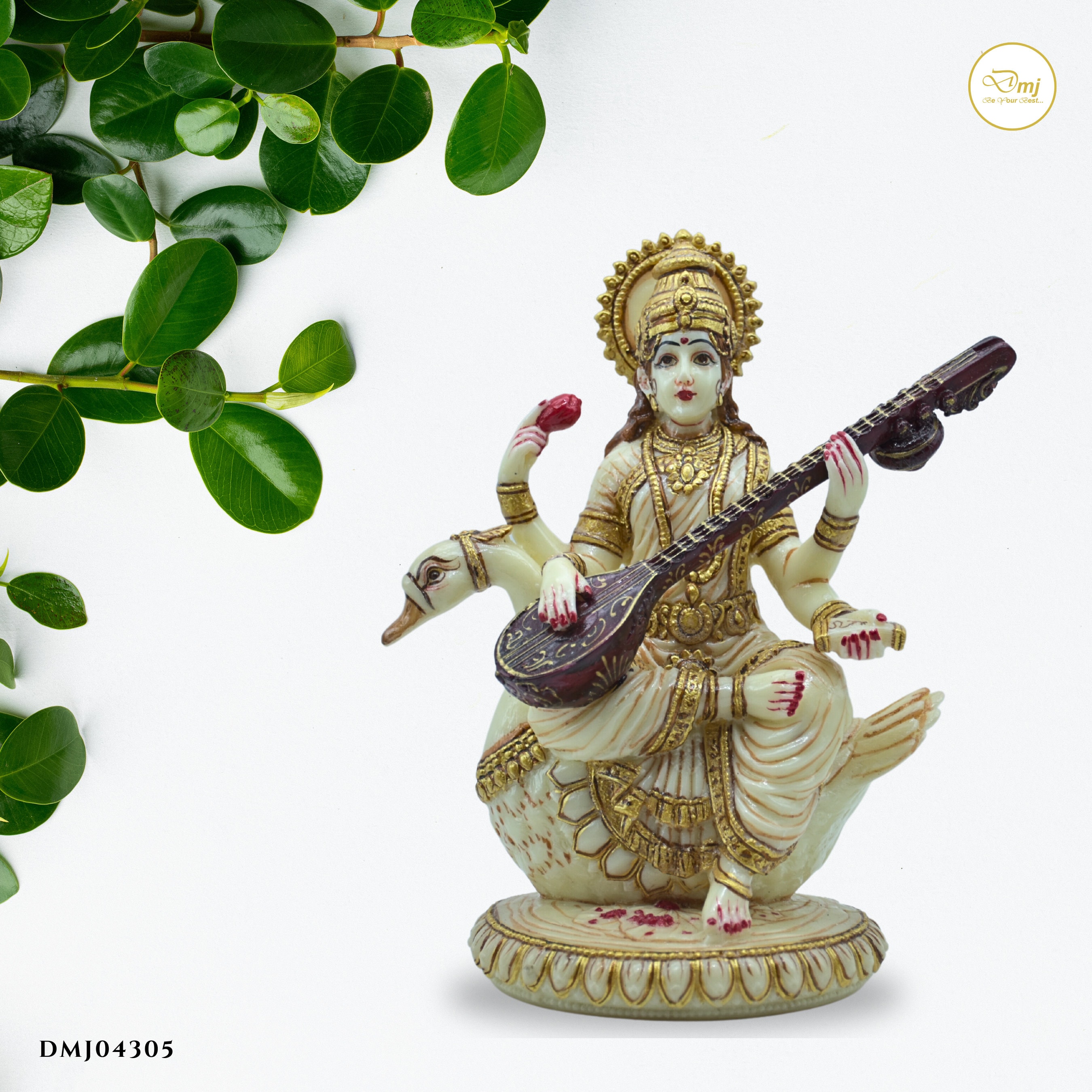Handcrafted Saraswati Marble Sculpture | Elegant Housewarming Gift | Decorative Indian Idol for Temple & Home