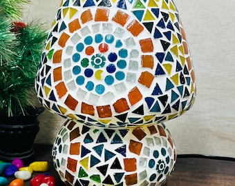 Handmade Mosaic Glass Table Lamp, Boho Night Light Home Decor