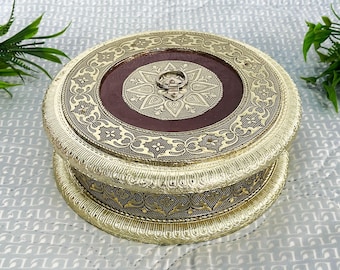 Handmade Floral Wooden Dry Fruit Box – Decorative Round Trinket Box