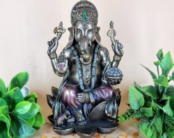 Ganesha Statue in copper finish, Ganesha Idol Vinayaka Statue, Good Luck God Gift for New Beginning Hindu God Statue Ganesh Figurine Gift