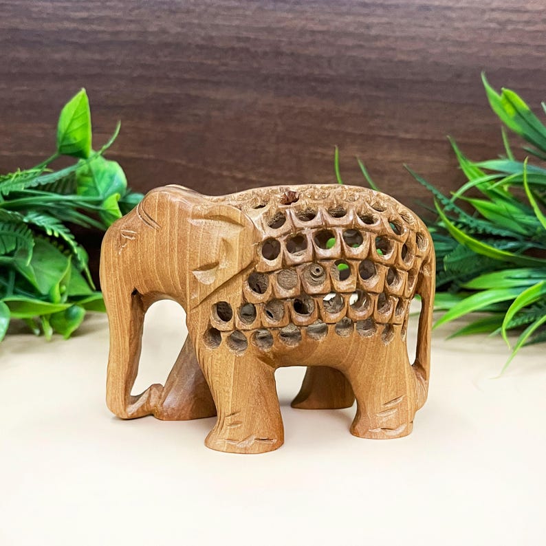 Hand Carved Wooden Elephant Figurine: Indian Decor, Good Luck Statue - Etsy