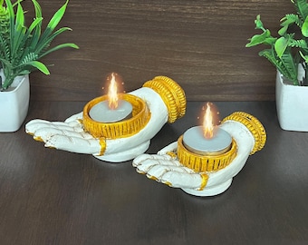 Buddha Hands Tealight Holder Set | Spiritual Home Decor