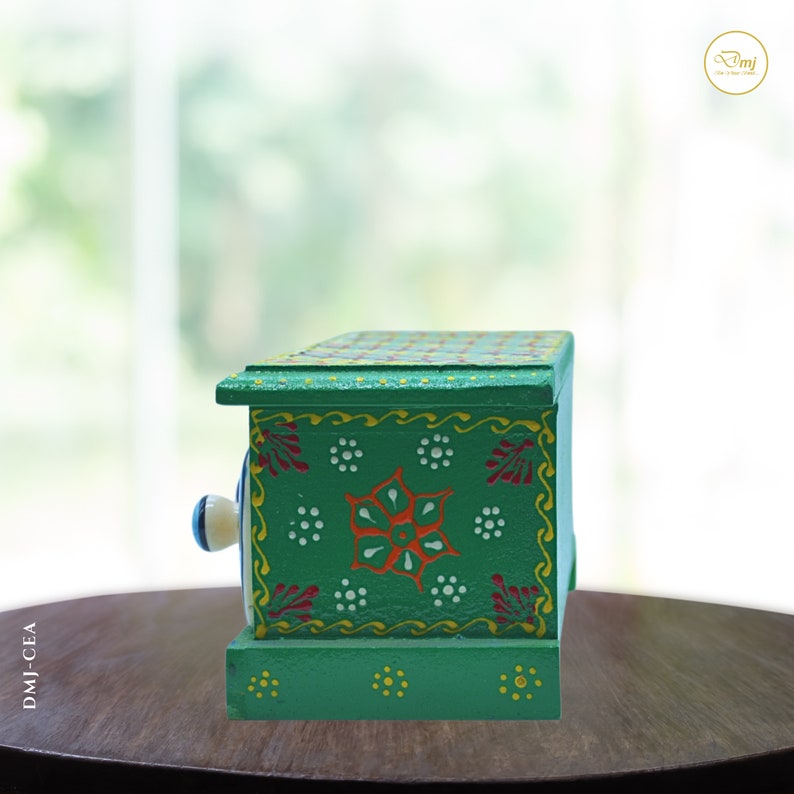 Three Drawer Box Wooden Handprinted, Wooden Handprinted Ceramic Drawer